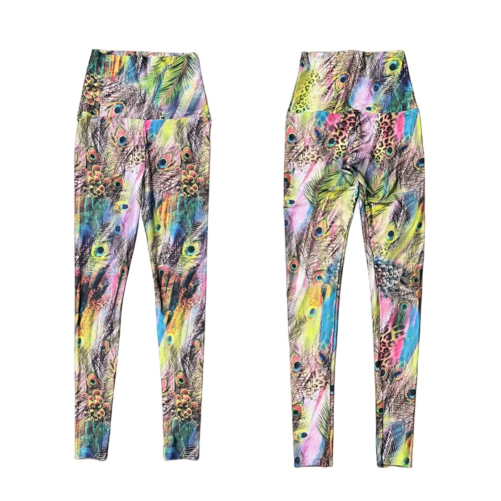 EUC Emily Hsu Designs S Peacock Leopard Print Long Legging Small Yoga High Waist